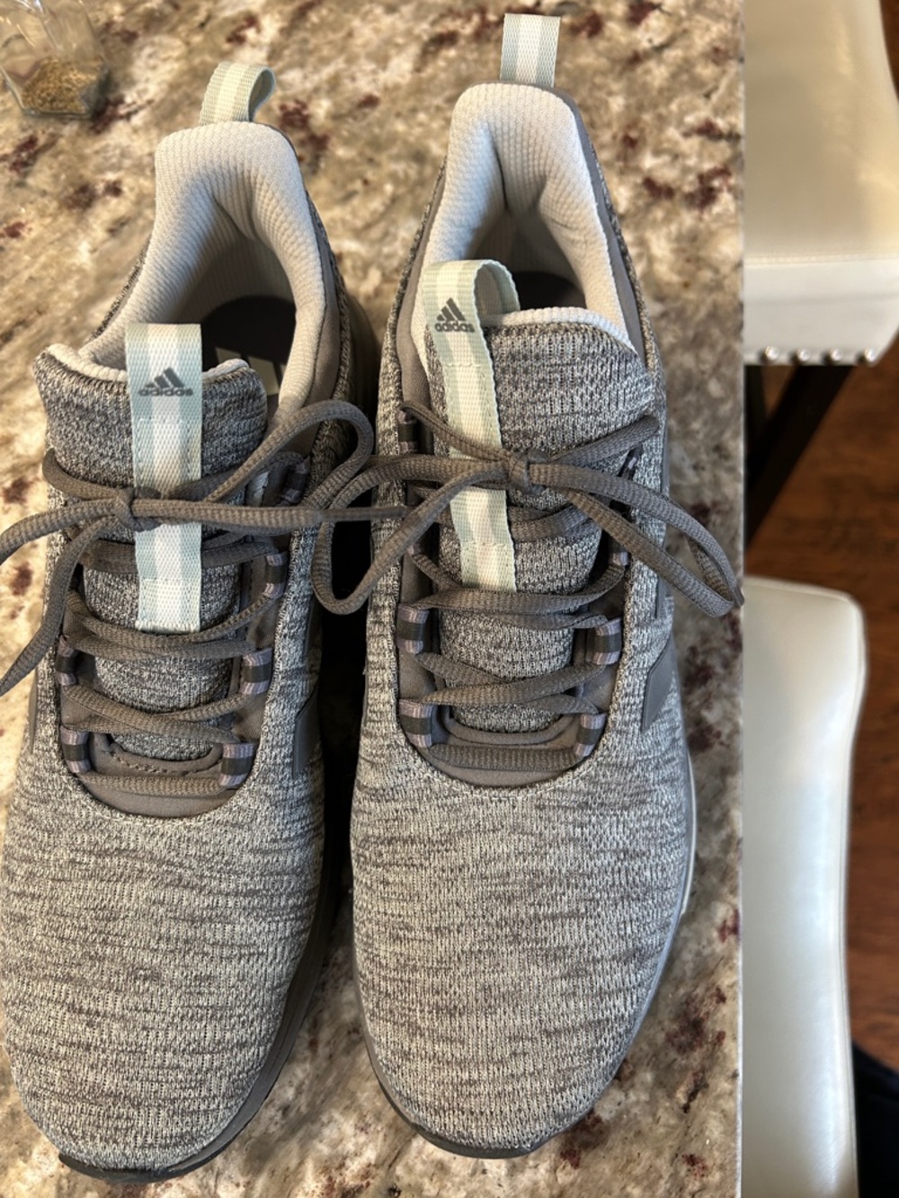 adidas Heather Gray Knit Running Shoes with Light Blue Accent